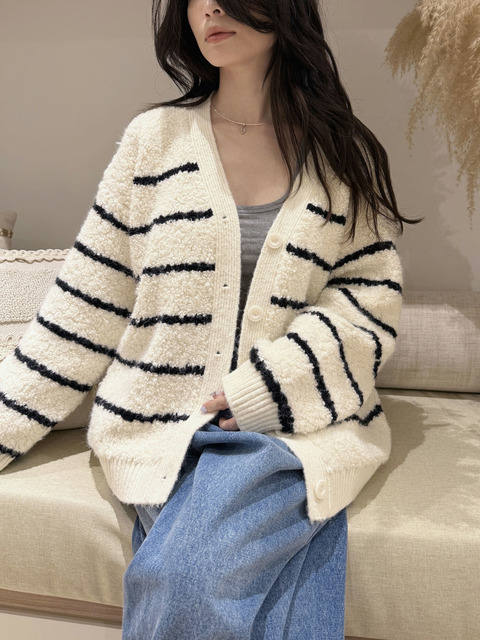 羊毛圈條紋毛絨開襟外套 20040129 羊毛圈條紋毛絨開襟外套 20040129