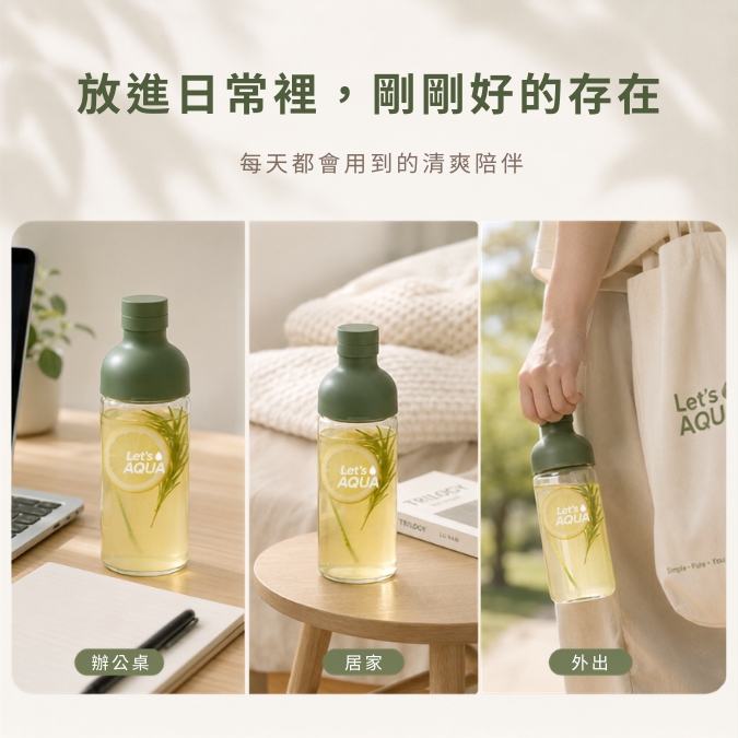 Let’s AQUA 隨行玻璃瓶辦公室居家外出使用情境