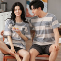 【H142】日系條紋熊寬鬆成套睡衣褲(情侶款)(短袖/短褲)_1 【H142】日系條紋熊寬鬆成套睡衣褲(情侶款)(短袖/短褲)_1