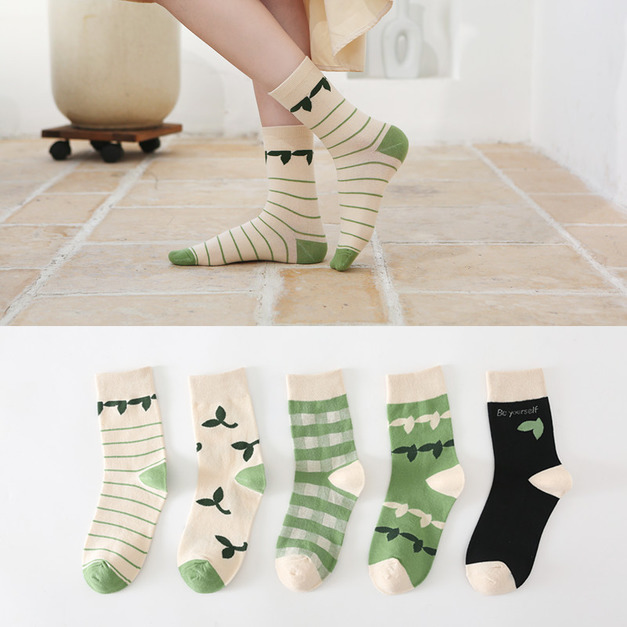 【S181】日系清新樹葉中筒襪(5色) 【S181】日系清新樹葉中筒襪(5色)