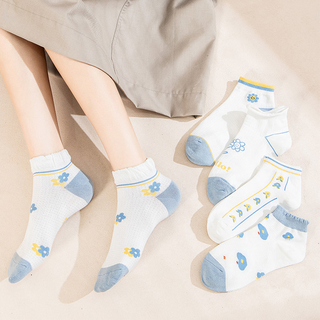 【S176】日系小花笑臉網眼透氣低筒襪(5色) 【S176】日系小花笑臉網眼透氣低筒襪(5色)