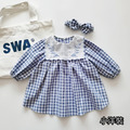 【BS013】韓版格紋刺繡小花長袖包屁衣小洋裝(送髮帶)(1色)_3 【BS013】韓版格紋刺繡小花長袖包屁衣小洋裝(送髮帶)(1色)_3