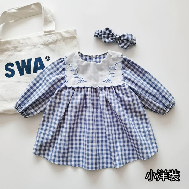 【BSG013】韓版格紋刺繡小花長袖小洋裝(送髮帶)(1色) 【BSG013】韓版格紋刺繡小花長袖小洋裝(送髮帶)(1色)