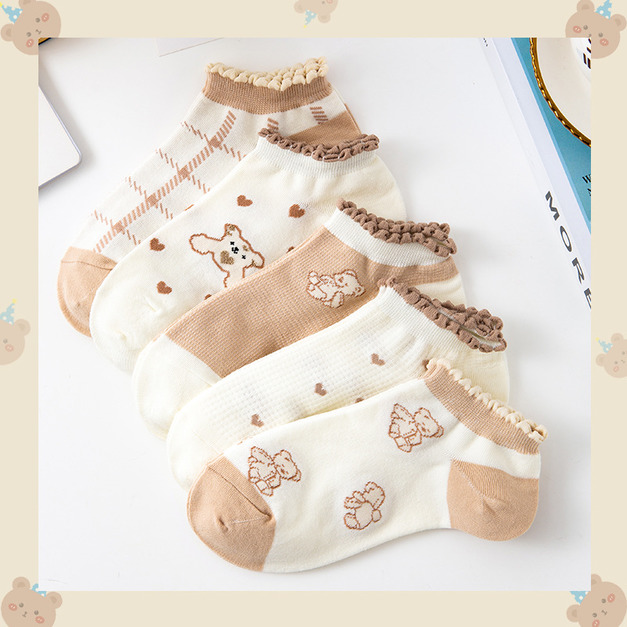 【S255】日系愛心玩偶熊花邊低筒襪(5色) 【S255】日系愛心玩偶熊花邊低筒襪(5色)