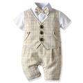 【BB222】英倫風紳士西裝格紋假兩件短袖連身衣(2色) 【BB222】英倫風紳士西裝格紋假兩件短袖連身衣(2色)