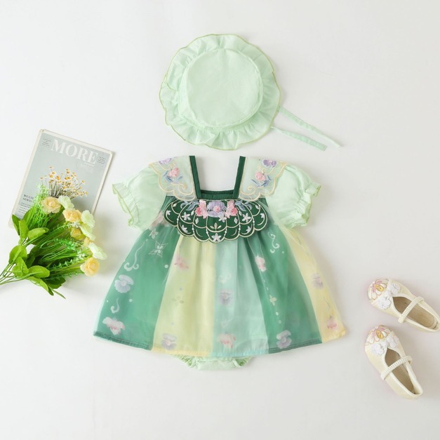 【BA307】中國風繽紛刺繡花無袖包屁裙(送帽子)(2色) 【BA307】中國風繽紛刺繡花無袖包屁裙(送帽子)(2色)