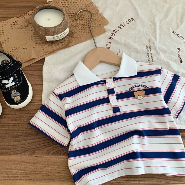 (缺貨)【BA259】韓版條紋熊POLO短袖上衣(1色) (缺貨)【BA259】韓版條紋熊POLO短袖上衣(1色)