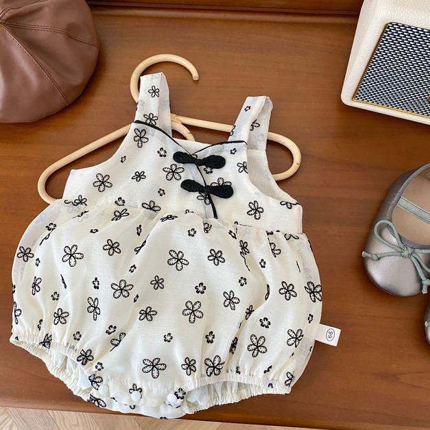 【BA333】中國風線條花朵旗袍式吊帶無袖包屁衣(1色) 【BA333】中國風線條花朵旗袍式吊帶無袖包屁衣(1色)