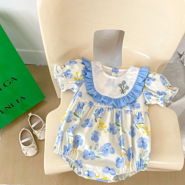 (缺貨)【BA355】韓版圓領刺繡花短袖包屁衣(1色) (缺貨)【BA355】韓版圓領刺繡花短袖包屁衣(1色)