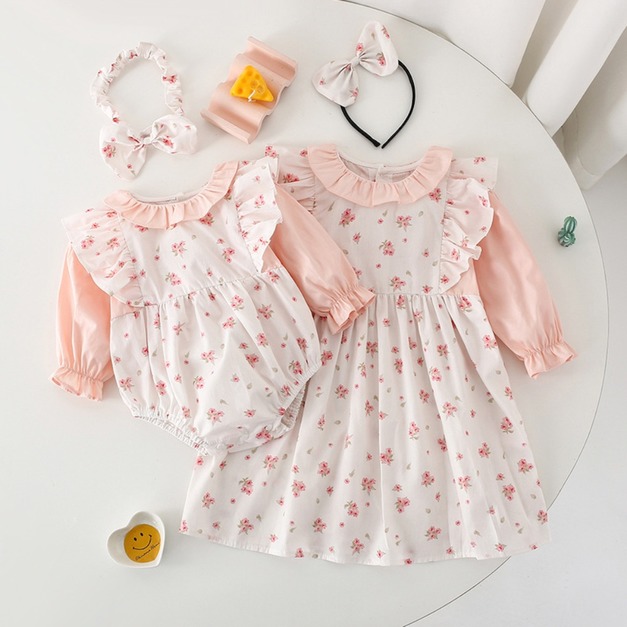 【BS085】韓版浪漫小碎花長袖包屁衣小洋裝(送髮箍)(1色) 【BS085】韓版浪漫小碎花長袖包屁衣小洋裝(送髮箍)(1色)