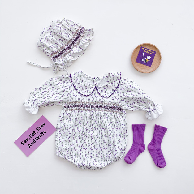 【BA529】韓版浪漫薰衣草長袖包屁衣(送帽子)(1色) 【BA529】韓版浪漫薰衣草長袖包屁衣(送帽子)(1色)