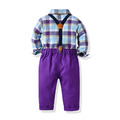 【BB314】韓版繽紛紫格紋小領結兩件式吊帶長袖長褲套裝(1色)_1 【BB314】韓版繽紛紫格紋小領結兩件式吊帶長袖長褲套裝(1色)_1