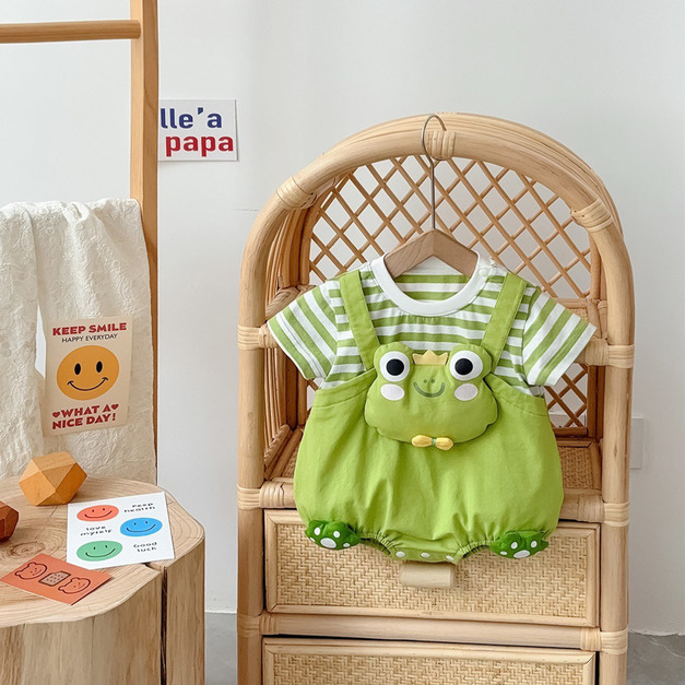 【BA677】日系立體青蛙假兩件短袖包屁衣(1色) 【BA677】日系立體青蛙假兩件短袖包屁衣(1色)