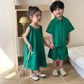 【BS134】韓版寶石綠兄妹短袖洋裝套裝(1色) 【BS134】韓版寶石綠兄妹短袖洋裝套裝(1色)