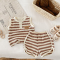 【BE007】日系大頭熊條紋兩件式無袖短褲套裝(4色)_4 【BE007】日系大頭熊條紋兩件式無袖短褲套裝(4色)_4