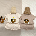 【BE021】日系刺繡生日狗華夫格紋兩件式短袖短褲套裝(2色) 【BE021】日系刺繡生日狗華夫格紋兩件式短袖短褲套裝(2色)