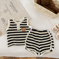 【BE007】日系大頭熊條紋兩件式無袖短褲套裝(4色)_2 【BE007】日系大頭熊條紋兩件式無袖短褲套裝(4色)_2