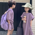 【BS198】韓版紫色條紋兄妹短袖洋裝套裝(1色)_1 【BS198】韓版紫色條紋兄妹短袖洋裝套裝(1色)_1