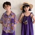 【BS199】韓版紫色海島風兄妹短袖洋裝套裝(1色)_1 【BS199】韓版紫色海島風兄妹短袖洋裝套裝(1色)_1