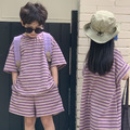 【BS198】韓版紫色條紋兄妹短袖洋裝套裝(1色)_3 【BS198】韓版紫色條紋兄妹短袖洋裝套裝(1色)_3