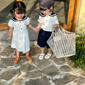 【BS206】韓版刺繡小狗水手服兄妹短袖洋裝套裝(1色) 【BS206】韓版刺繡小狗水手服兄妹短袖洋裝套裝(1色)