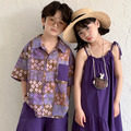 【BS199】韓版紫色海島風兄妹短袖洋裝套裝(1色) 【BS199】韓版紫色海島風兄妹短袖洋裝套裝(1色)