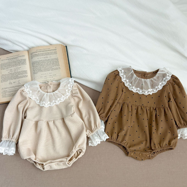 【BA744】韓版蕾絲花邊圓領長袖包屁衣(2色) 【BA744】韓版蕾絲花邊圓領長袖包屁衣(2色)