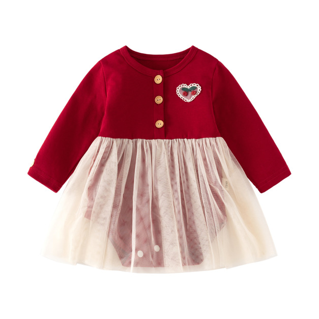 【BA813】韓版愛心櫻桃網紗長袖包屁裙(2色) 【BA813】韓版愛心櫻桃網紗長袖包屁裙(2色)