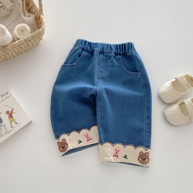 【BT112】韓版刺繡兔子小熊牛仔長褲(1色) 【BT112】韓版刺繡兔子小熊牛仔長褲(1色)