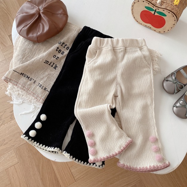 【BT121】韓版三毛球喇叭長褲(2色) 【BT121】韓版三毛球喇叭長褲(2色)