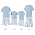 【F134】日系藍格口袋全家福親子短袖短褲套裝(1色)_1 【F134】日系藍格口袋全家福親子短袖短褲套裝(1色)_1
