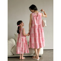 【F168】日系渡假粉色渲染全家福親子短袖襯衫洋裝(1色)_1 【F168】日系渡假粉色渲染全家福親子短袖襯衫洋裝(1色)_1