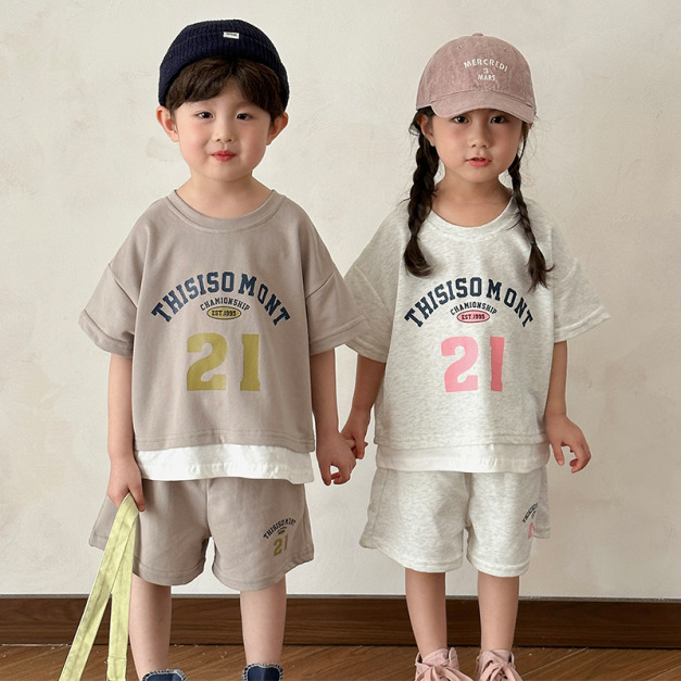 【BS232】日系字母21兄妹短袖短褲套裝(2色) 【BS232】日系字母21兄妹短袖短褲套裝(2色)