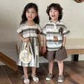 【BS245】日系小怪獸條紋兄妹短袖洋裝套裝(1色)_1 【BS245】日系小怪獸條紋兄妹短袖洋裝套裝(1色)_1