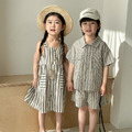 【BS240】日系直條紋兄妹短袖洋裝套裝(1色)_2 【BS240】日系直條紋兄妹短袖洋裝套裝(1色)_2