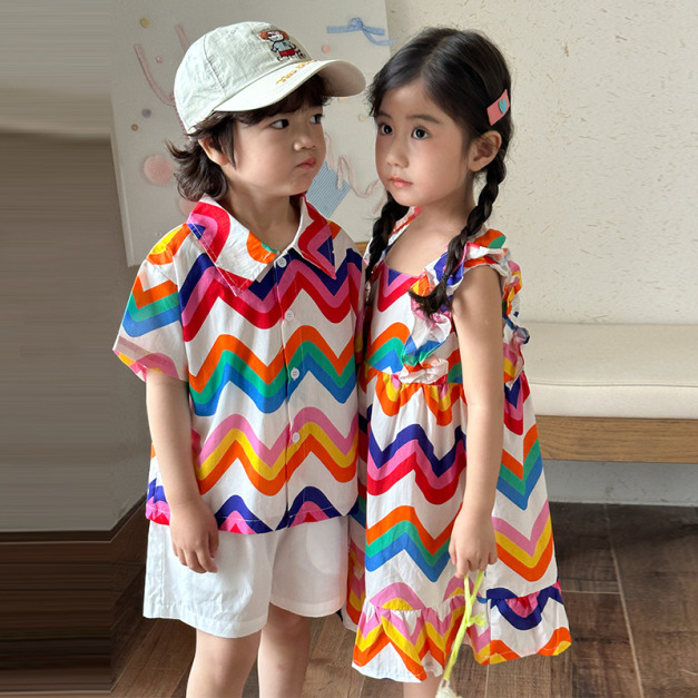 【BS248】日系繽紛普普風兄妹短袖洋裝套裝(1色) 【BS248】日系繽紛普普風兄妹短袖洋裝套裝(1色)