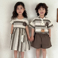 【BS245】日系小怪獸條紋兄妹短袖洋裝套裝(1色)_2 【BS245】日系小怪獸條紋兄妹短袖洋裝套裝(1色)_2