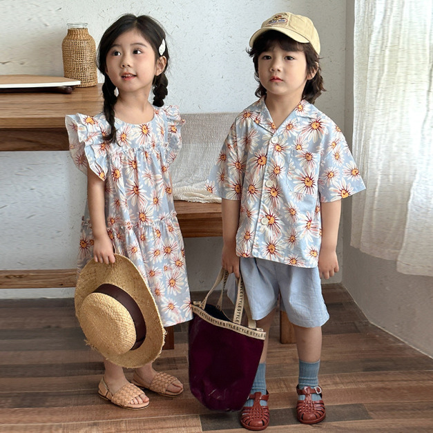 【BS249】日系滿版花兄妹短袖洋裝套裝(1色) 【BS249】日系滿版花兄妹短袖洋裝套裝(1色)