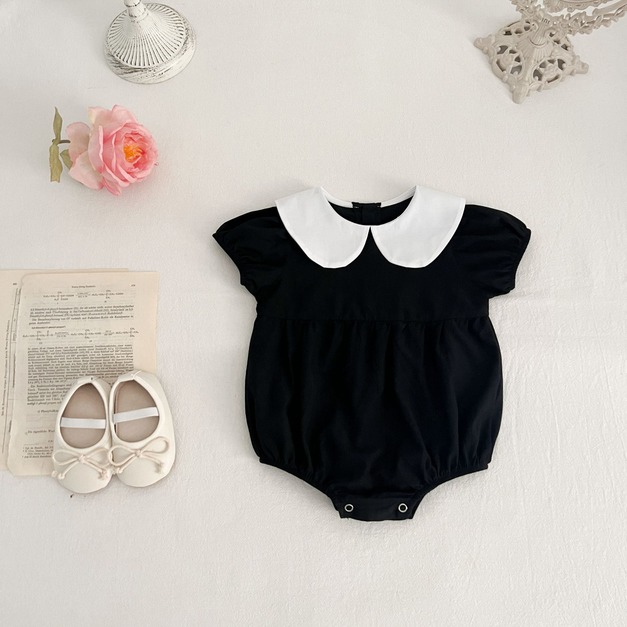 【BA415】韓版圓領黑白純色包屁衣(1色) 【BA415】韓版圓領黑白純色包屁衣(1色)