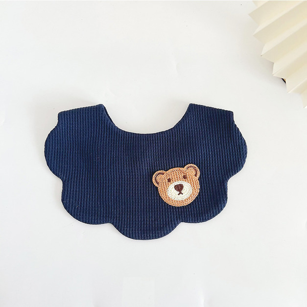 【BW072】韓版刺繡小熊花瓣領口水巾圍兜(深藍色) 【BW072】韓版刺繡小熊花瓣領口水巾圍兜(深藍色)