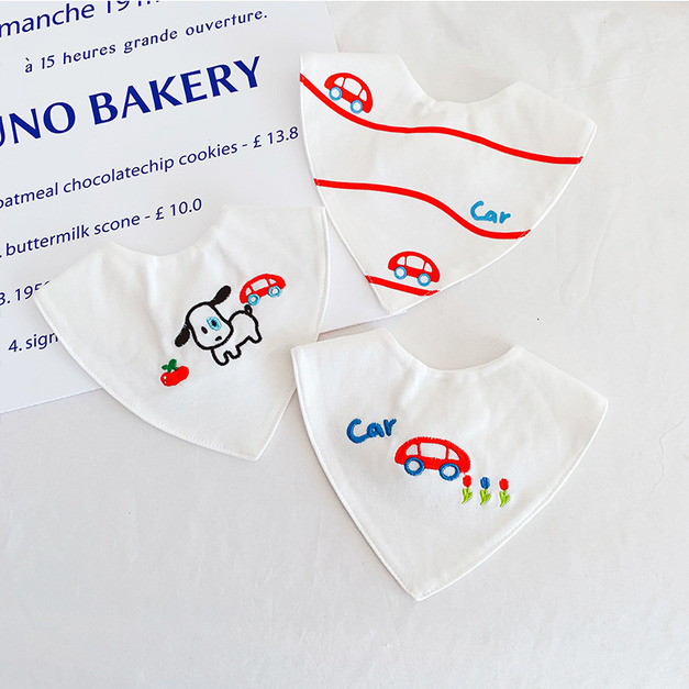 【BW097】韓版刺繡動物三角口水巾圍兜3條裝(小狗車車) 【BW097】韓版刺繡動物三角口水巾圍兜3條裝(小狗車車)