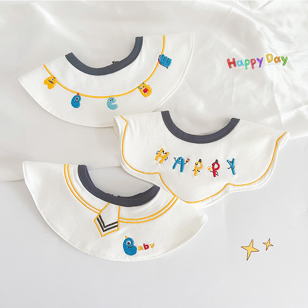 【BW127】韓版刺繡小塗鴉口水巾圍兜3條裝(快樂字母) 【BW127】韓版刺繡小塗鴉口水巾圍兜3條裝(快樂字母)