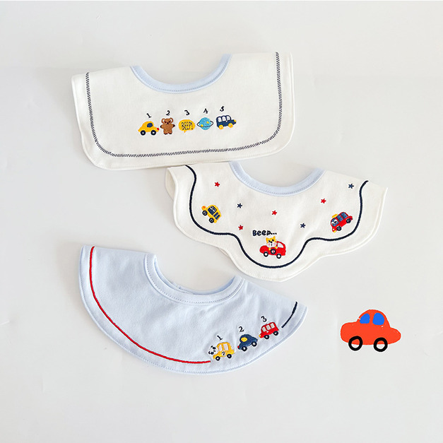 【BW110】韓版刺繡小塗鴉口水巾圍兜3條裝(數字車車) 【BW110】韓版刺繡小塗鴉口水巾圍兜3條裝(數字車車)