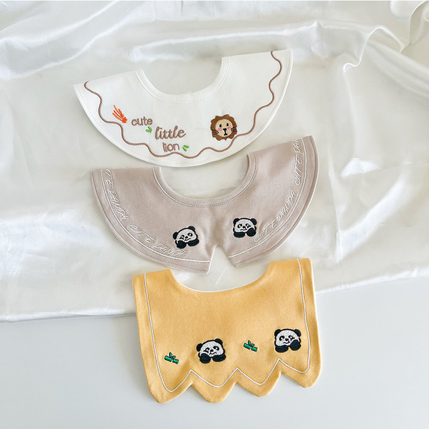 【BW186】韓版刺繡字母動物口水巾圍兜3條裝(熊貓獅子) 【BW186】韓版刺繡字母動物口水巾圍兜3條裝(熊貓獅子)