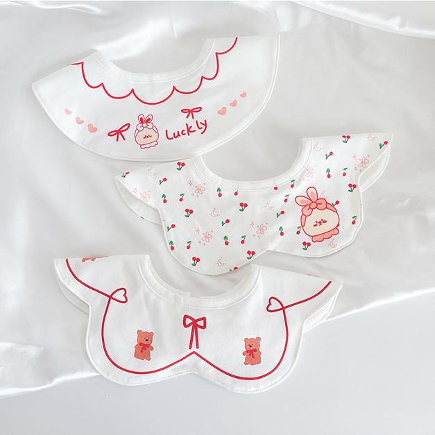 【BW165】韓版刺繡小清新口水巾圍兜3條裝(兔兔小熊) 【BW165】韓版刺繡小清新口水巾圍兜3條裝(兔兔小熊)