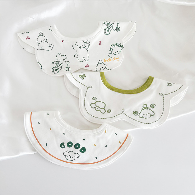 【BW162】韓版刺繡小清新口水巾圍兜3條裝(字母小狗) 【BW162】韓版刺繡小清新口水巾圍兜3條裝(字母小狗)