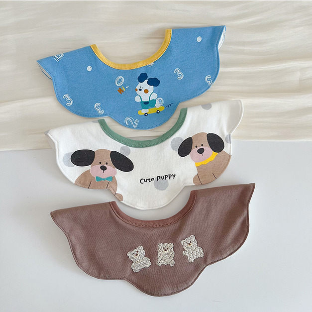 【BW176】韓版刺繡小動物口水巾圍兜3條裝(滑板狗狗) 【BW176】韓版刺繡小動物口水巾圍兜3條裝(滑板狗狗)