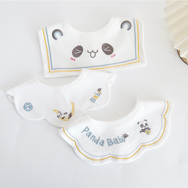 【BW229】韓版刺繡動物字母口水巾圍兜3條裝(可愛貓熊) 【BW229】韓版刺繡動物字母口水巾圍兜3條裝(可愛貓熊)