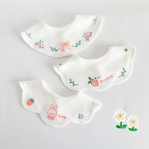 【BW223】韓版刺繡動物字母口水巾圍兜3條裝(草莓兔子) 【BW223】韓版刺繡動物字母口水巾圍兜3條裝(草莓兔子)
