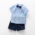 【BB376】韓版藍直條紋小領結兩件式短袖短褲套裝(1色) 【BB376】韓版藍直條紋小領結兩件式短袖短褲套裝(1色)